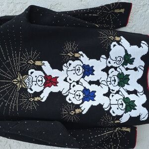 Vintage Holiday Time Black Festive Ugly Christmas Holiday Bear Sweater